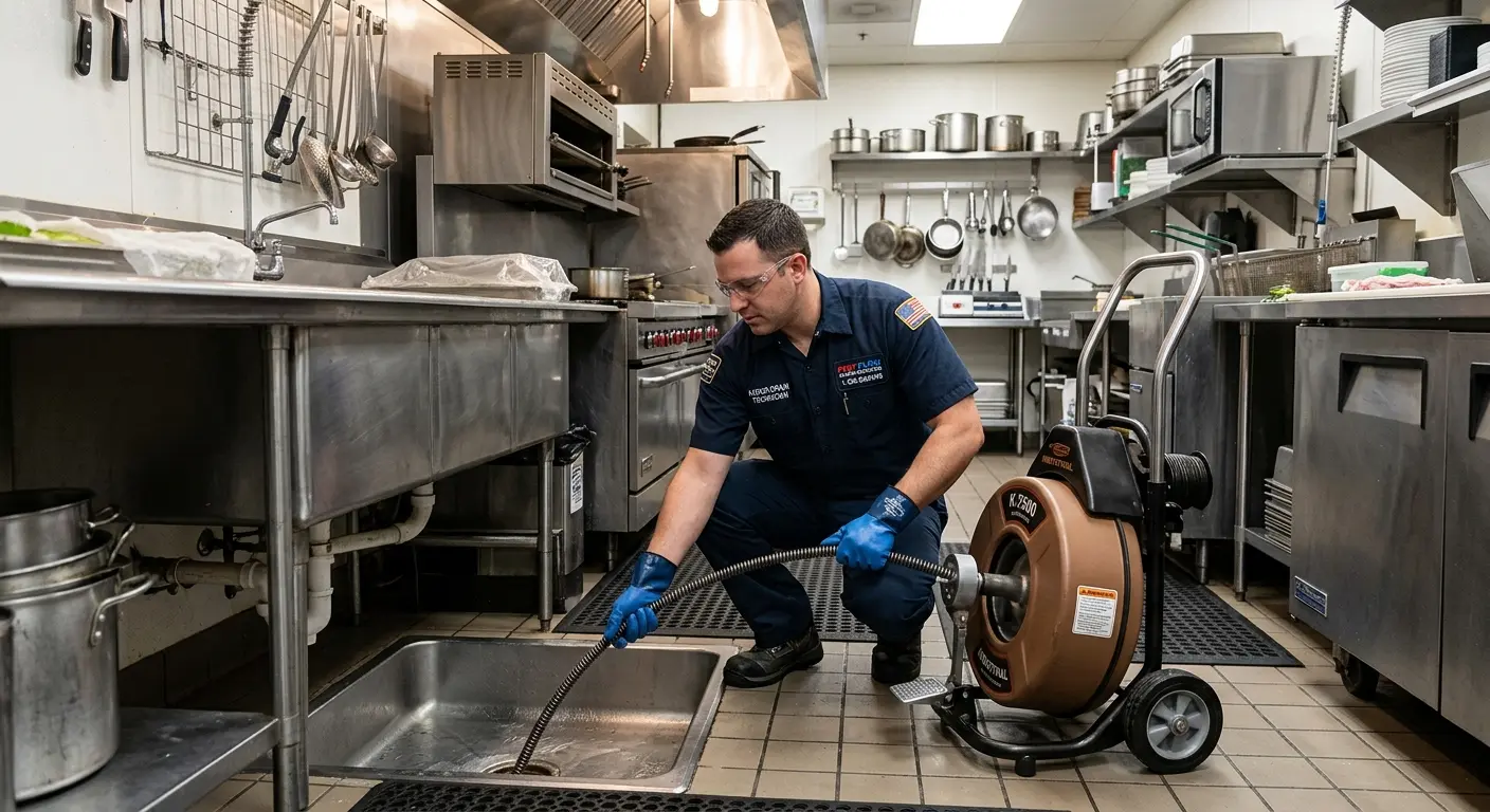Commercial drain cleaning service in a restaurant kitchen in Clermont