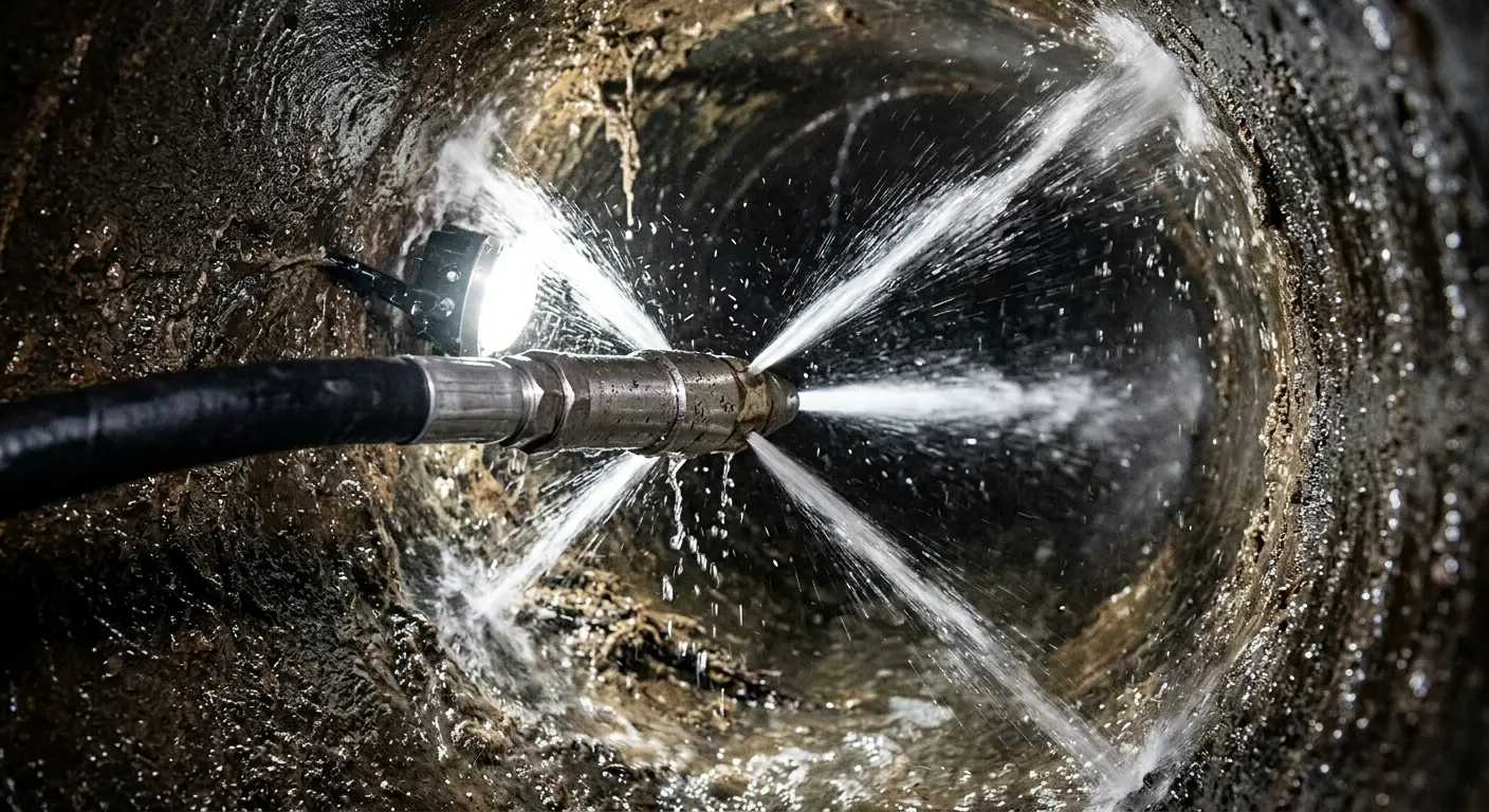 High-pressure hydro jetting nozzle cleaning sewer pipe for Trenchless Sewer Repair in Clermont
